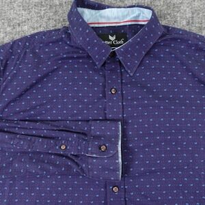 Butter Cloth Shirt Mens 2XL Blue Geoetric Print Long Sleeve Soft‎ Button Up